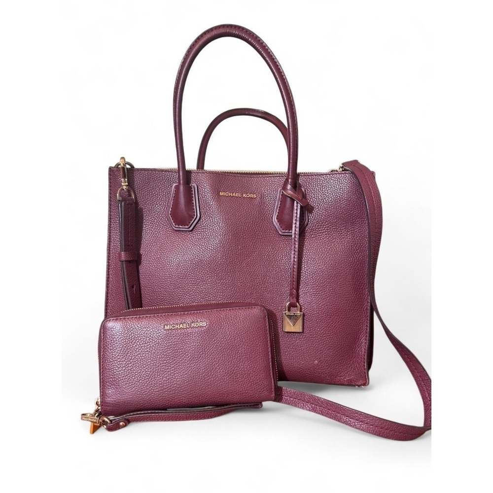 Michael Kors Large Mercer Accordion Tote & Wallet in Burgundy/Oxblood Leather
